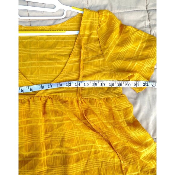 Yellow babydoll v-neck ties top cotton blend size M boho gypsy summer Size M - Picture 8 of 9